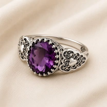 Anel Oval Roxo Rendado