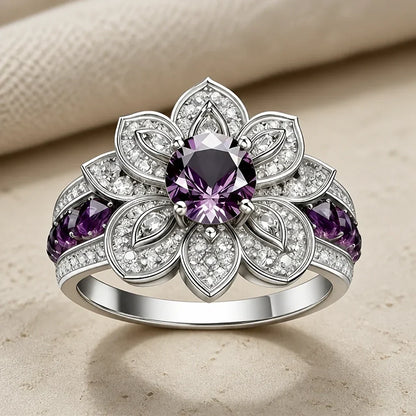 Anel Flor com Centro Roxo