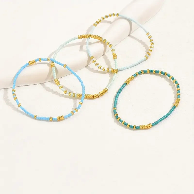 Conjunto Quatro Pulseiras de Missangas Azuis