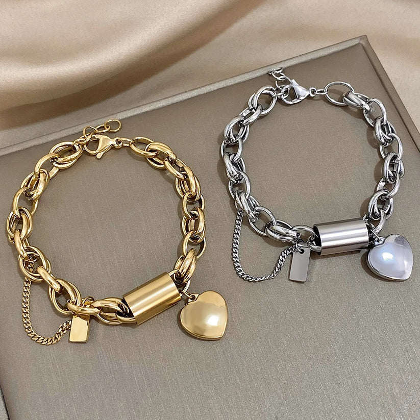 Pulseira Elos Grossos com Coração e Placa