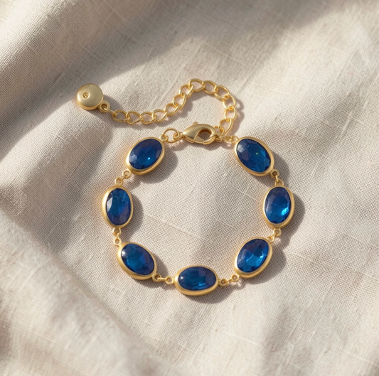 Pulseira Ovais Azuis em Moldura Lisa