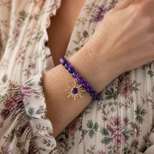 Pulseira Contas Roxas com Sol