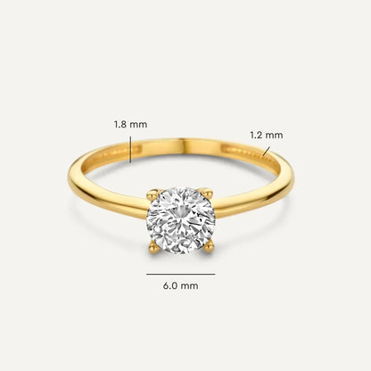 Anel Solitário Pedra Branca 6 mm