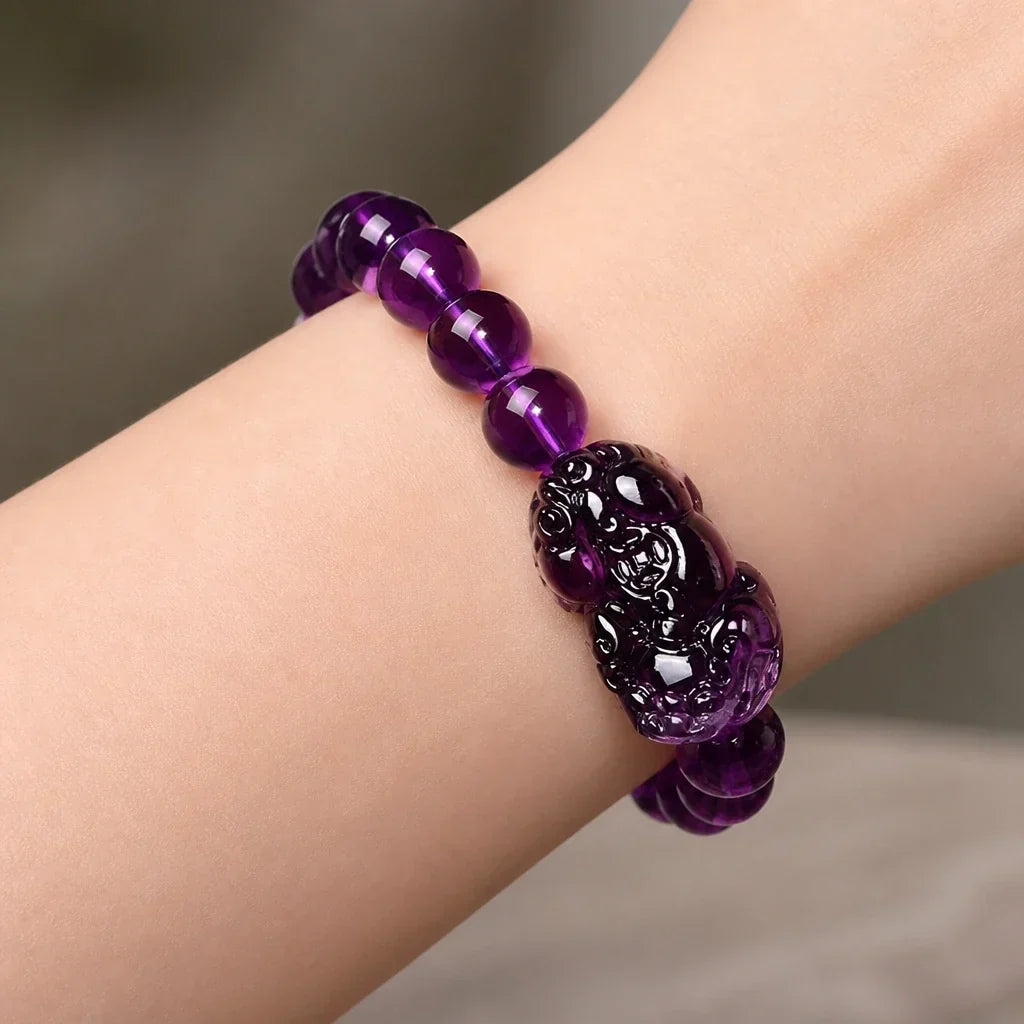 Pulseira Contas Roxas com Pixiu