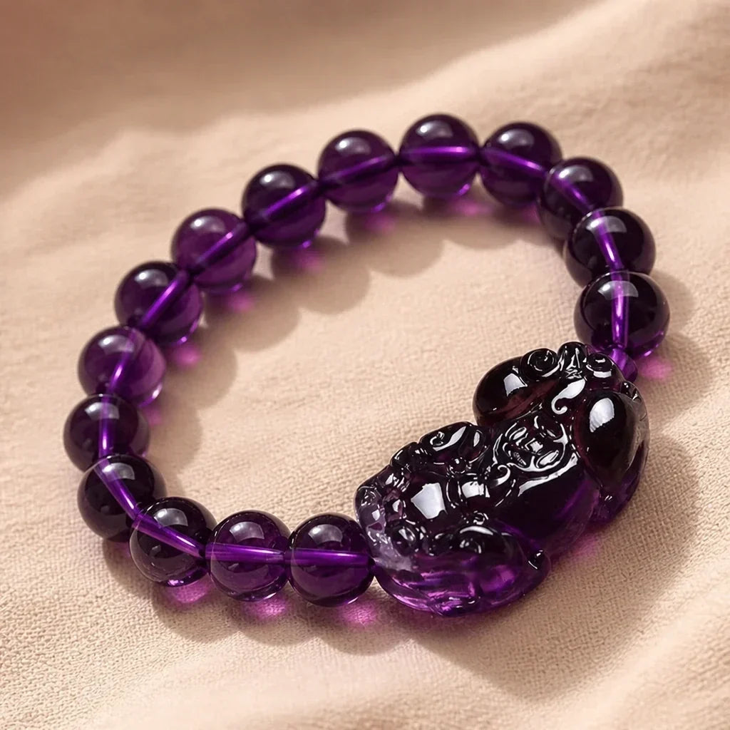 Pulseira Contas Roxas com Pixiu