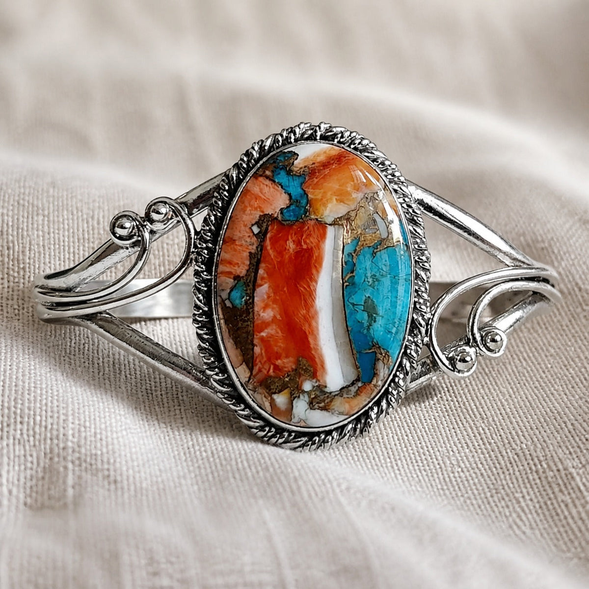 Pulseira Rígida Pedra Laranja e Azul