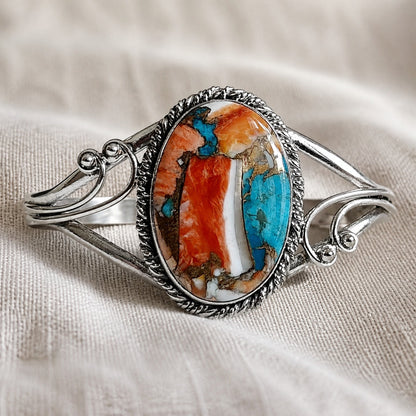 Pulseira Rígida Pedra Laranja e Azul