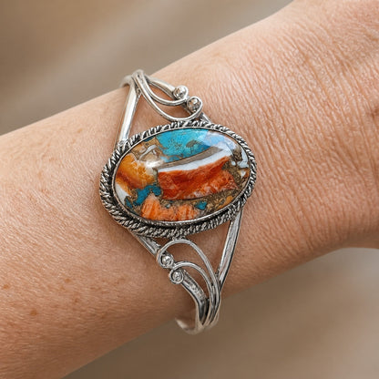 Pulseira Rígida Pedra Laranja e Azul