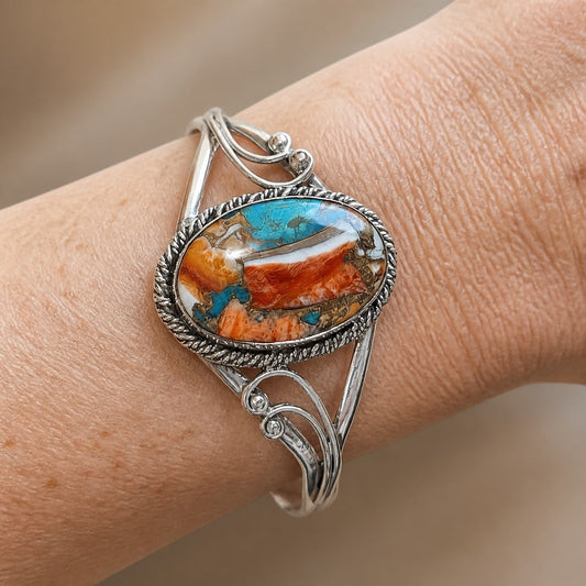 Pulseira Rígida Pedra Laranja e Azul