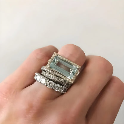 Conjunto Anéis com Pedra Rectangular Azul-Clara