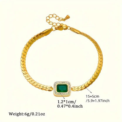 Pulseira Barbela Achatada com Rectângulo Verde