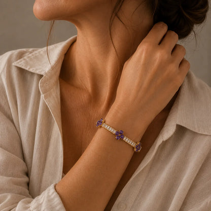 Pulseira Trevos Roxos com Baguetes