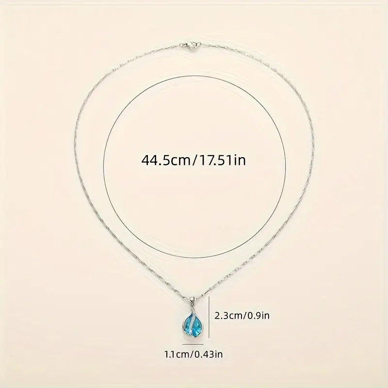 Colar Gota Azul com Faixa de Pedrinhas