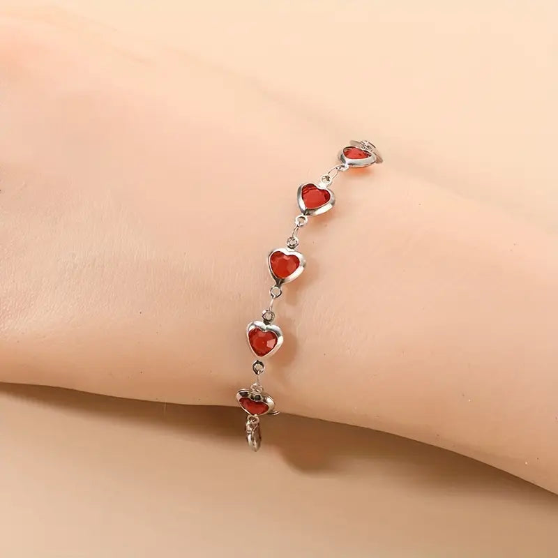 Pulseira Corações Vermelhos Encadeados