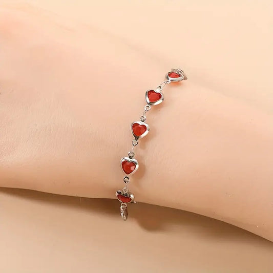 Pulseira Corações Vermelhos Encadeados