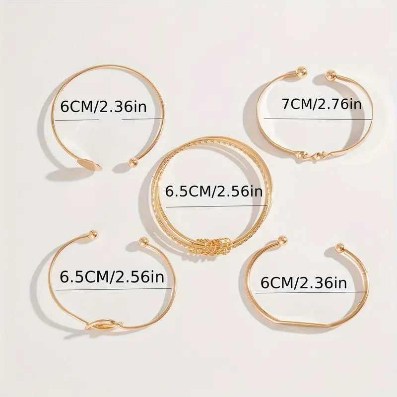 Conjunto Cinco Pulseiras Rígidas com Nó e Disco