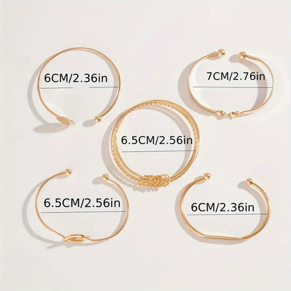Conjunto Cinco Pulseiras Rígidas com Nó e Disco
