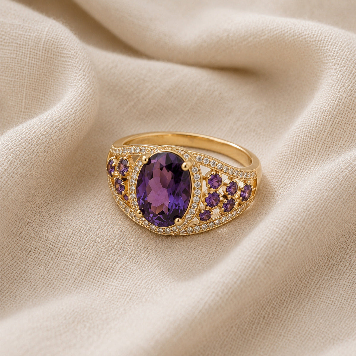 Anel Largo Oval Roxo