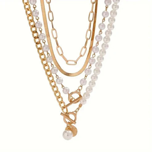Conjunto Quatro Colares com Pérolas e Fecho em T