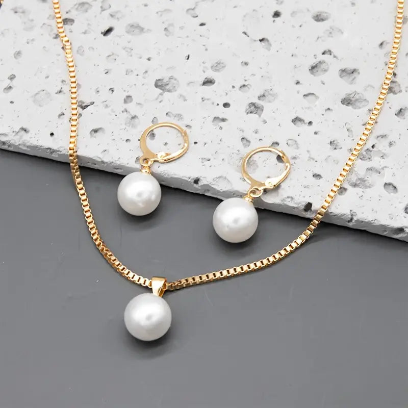 Conjunto Colar e Argolas com Pérola