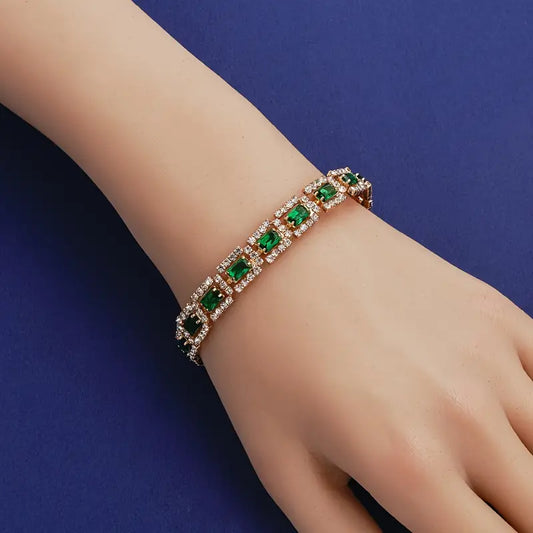 Pulseira Rectângulos Verdes com Moldura de Pedrinhas