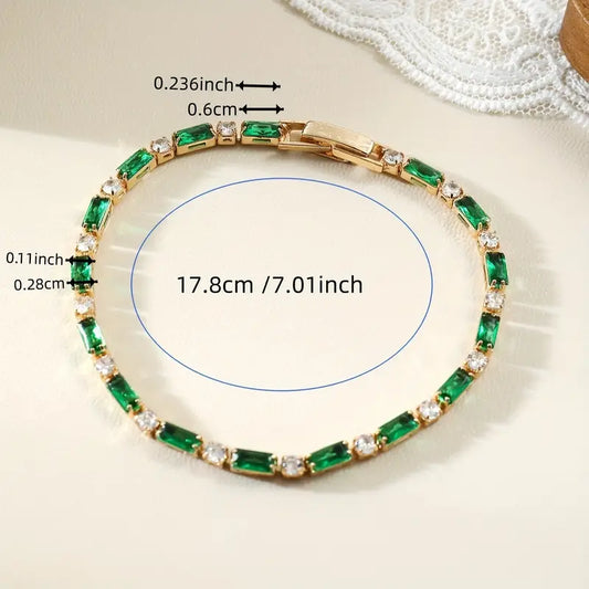Pulseira Riviera Rectângulos Verdes e Pedrinhas Brancas