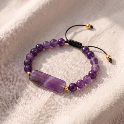 Pulseira Nó de Correr com Pedra Roxa