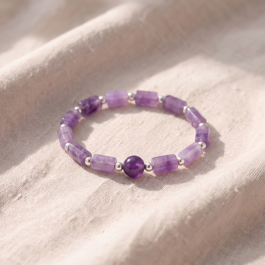 Pulseira Tubos Lilás com Conta Roxa
