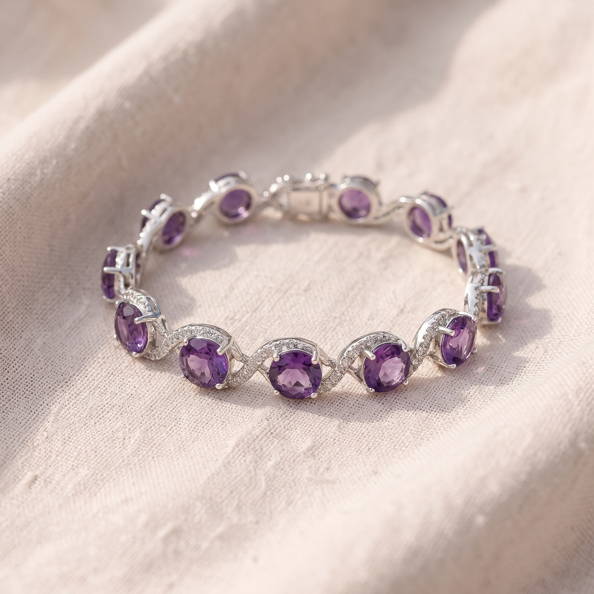 Pulseira Ondas com Pedras Roxas