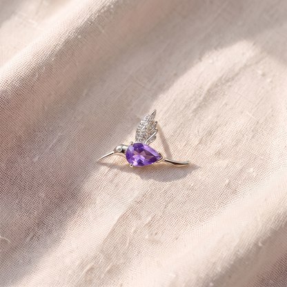 Brincos Colibri com Pedra Roxa