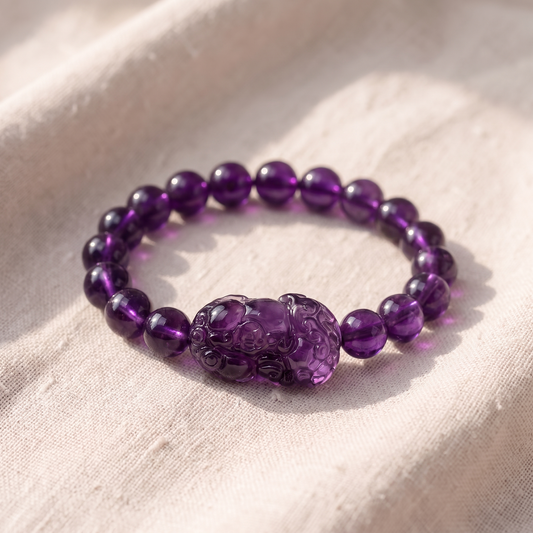 Pulseira Contas Roxas com Pixiu
