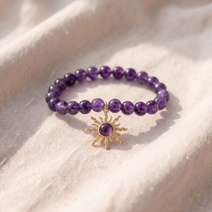 Pulseira Contas Roxas com Sol
