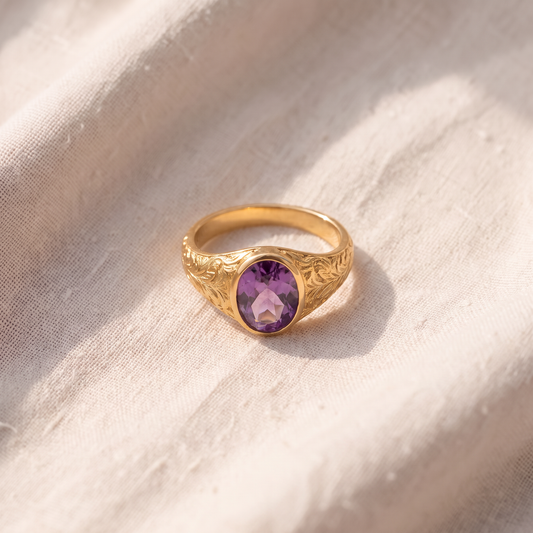Anel Oval Roxo com Relevos