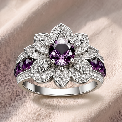 Anel Flor com Centro Roxo