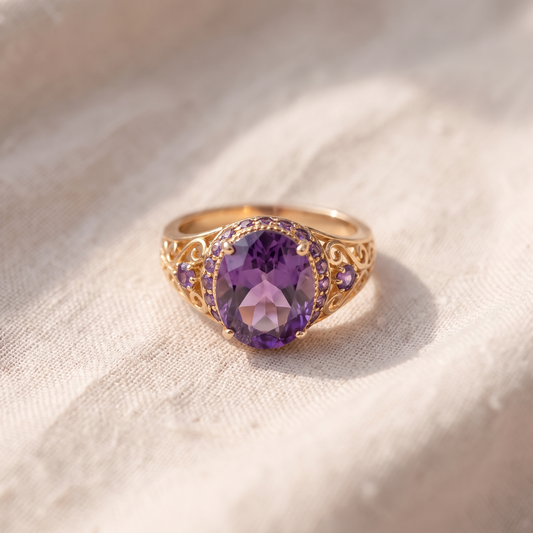 Anel Oval Roxo com Filigrana