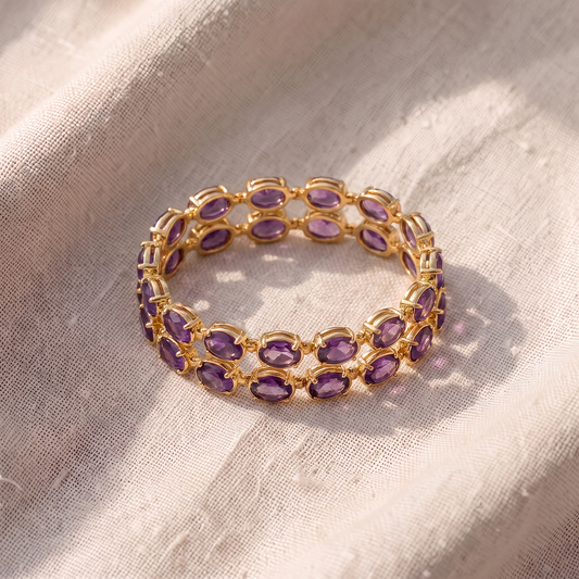Pulseira Duas Filas de Pedras Roxas