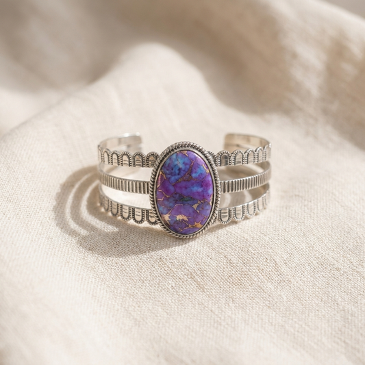 Pulseira Rígida Três Aros com Pedra Roxa