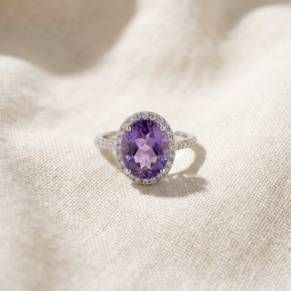 Anel Oval Roxo Rodeado de Pedrinhas
