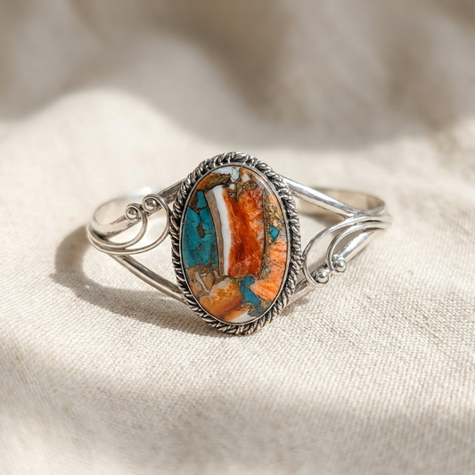 Pulseira Rígida Pedra Laranja e Azul