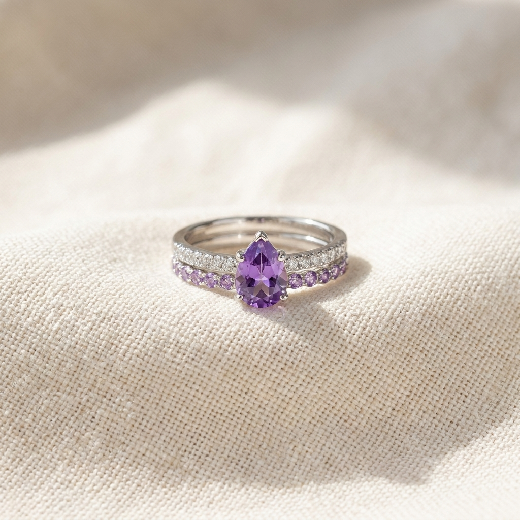 Conjunto Dois Anéis com Gota Roxa
