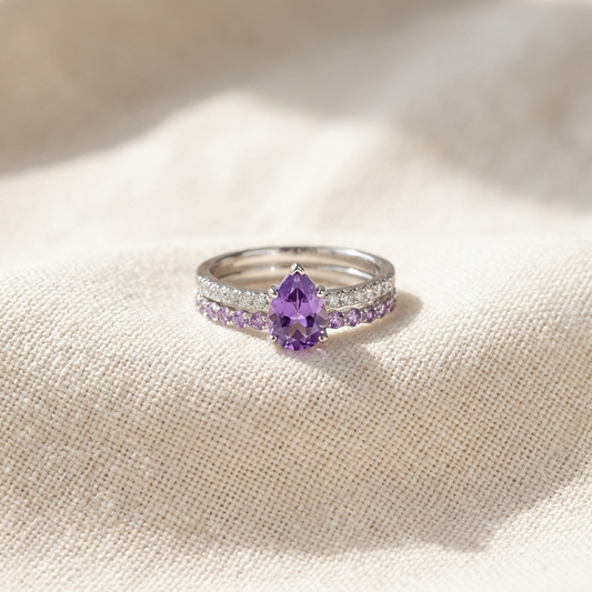Conjunto Dois Anéis com Gota Roxa