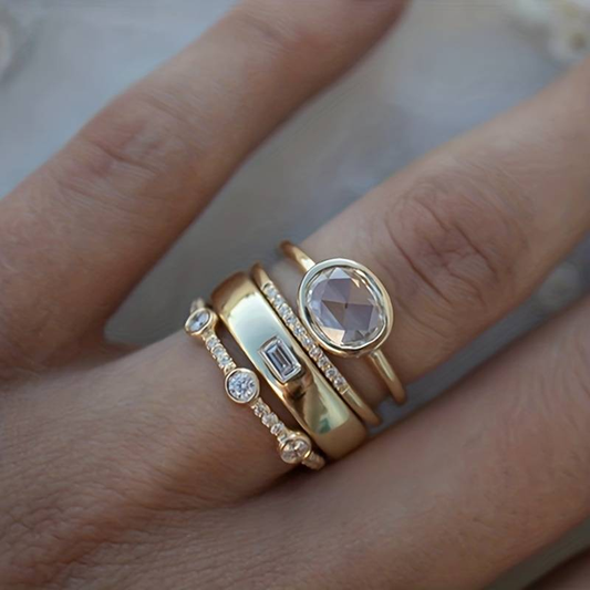 Conjunto Quatro Anéis com Pedra Oval