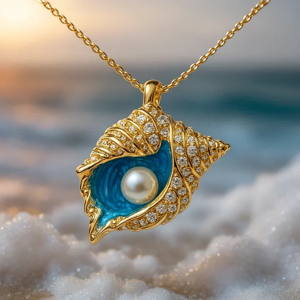 Colar Búzio de Pedrinhas com Interior Azul