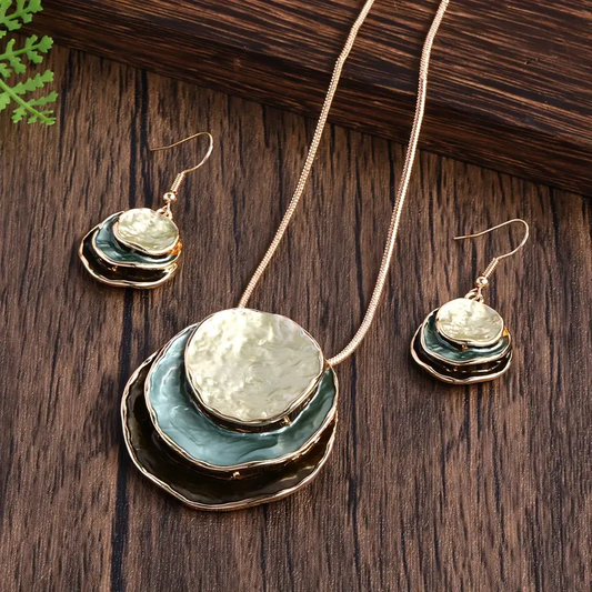 Conjunto Colar e Brincos Discos Sobrepostos