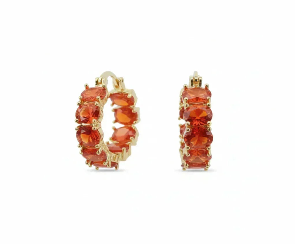 Argolas Cravejadas de Pedras Vermelho-Alaranjadas