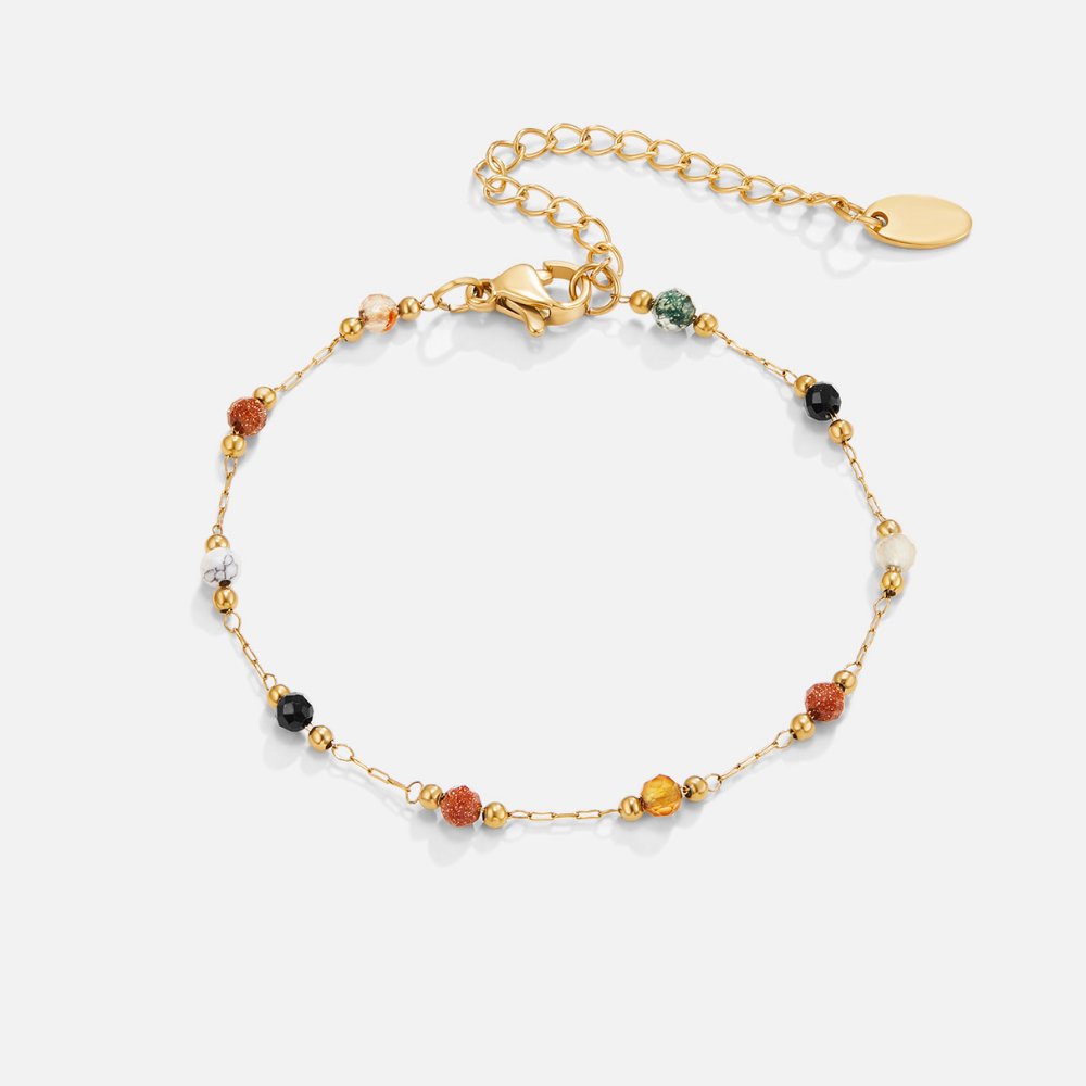 Pulseira Contas de Cores com Bolinhas Douradas