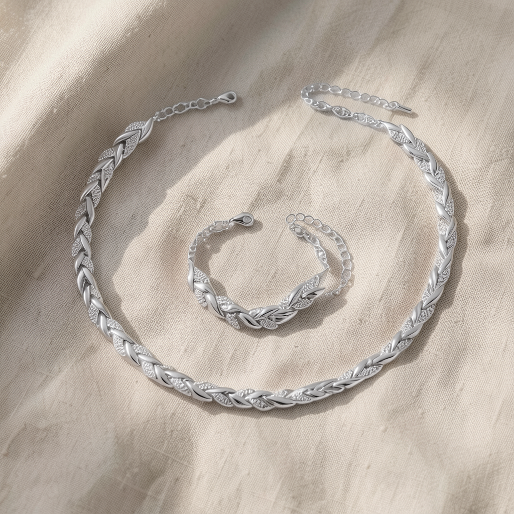 Conjunto Colar e Pulseira Espiga de Pedrinhas