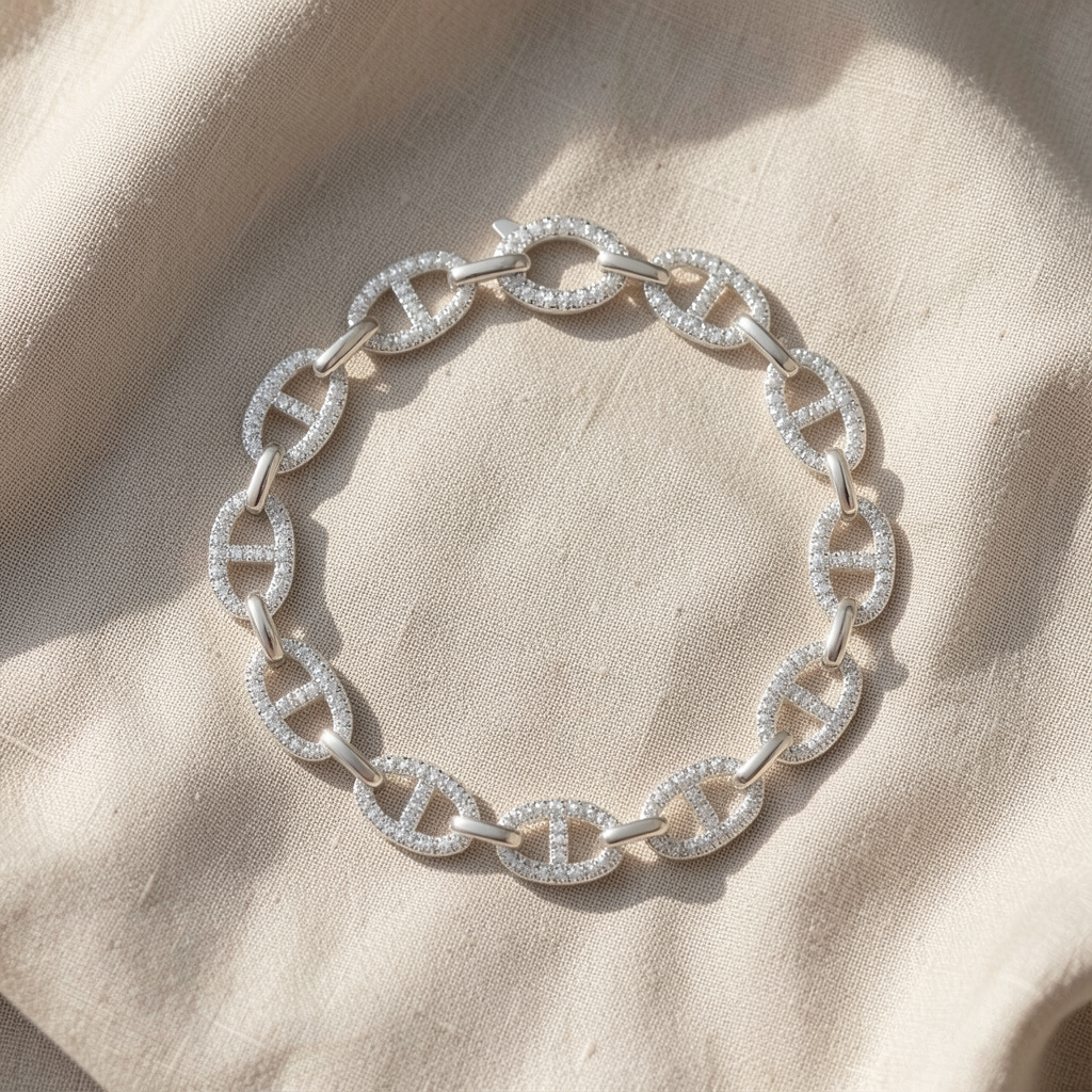 Pulseira Malha Marinheira com Pedrinhas