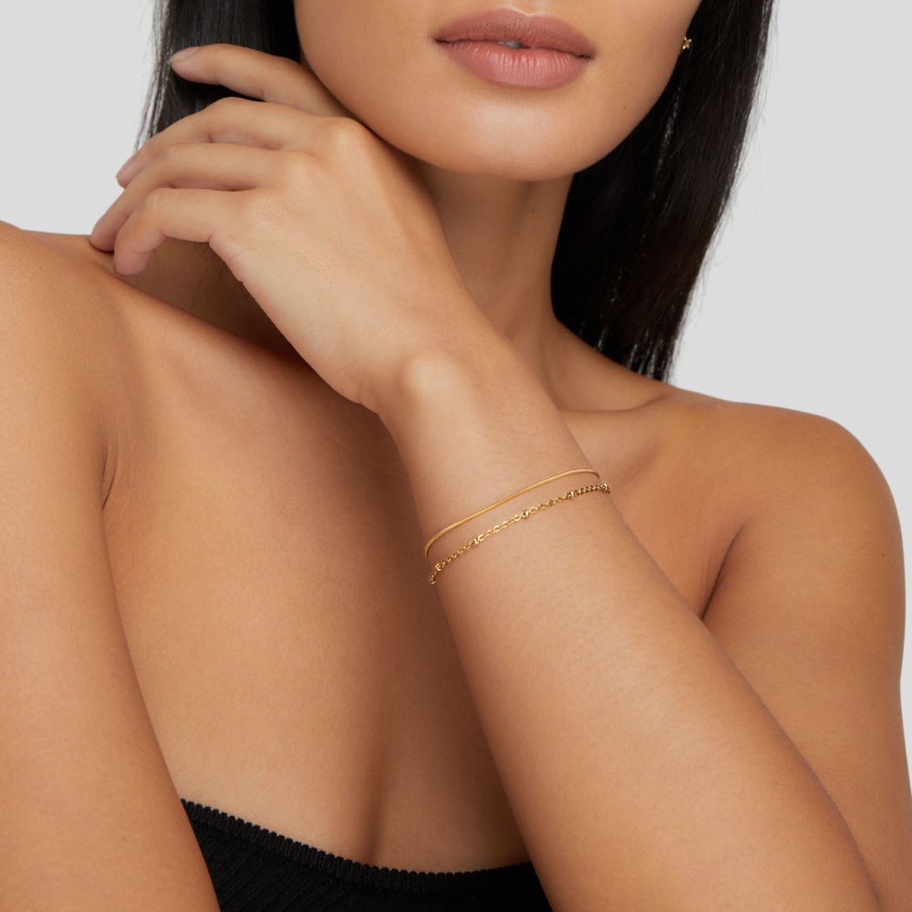 Pulseira Dupla Malha Cobra e Bolinhas