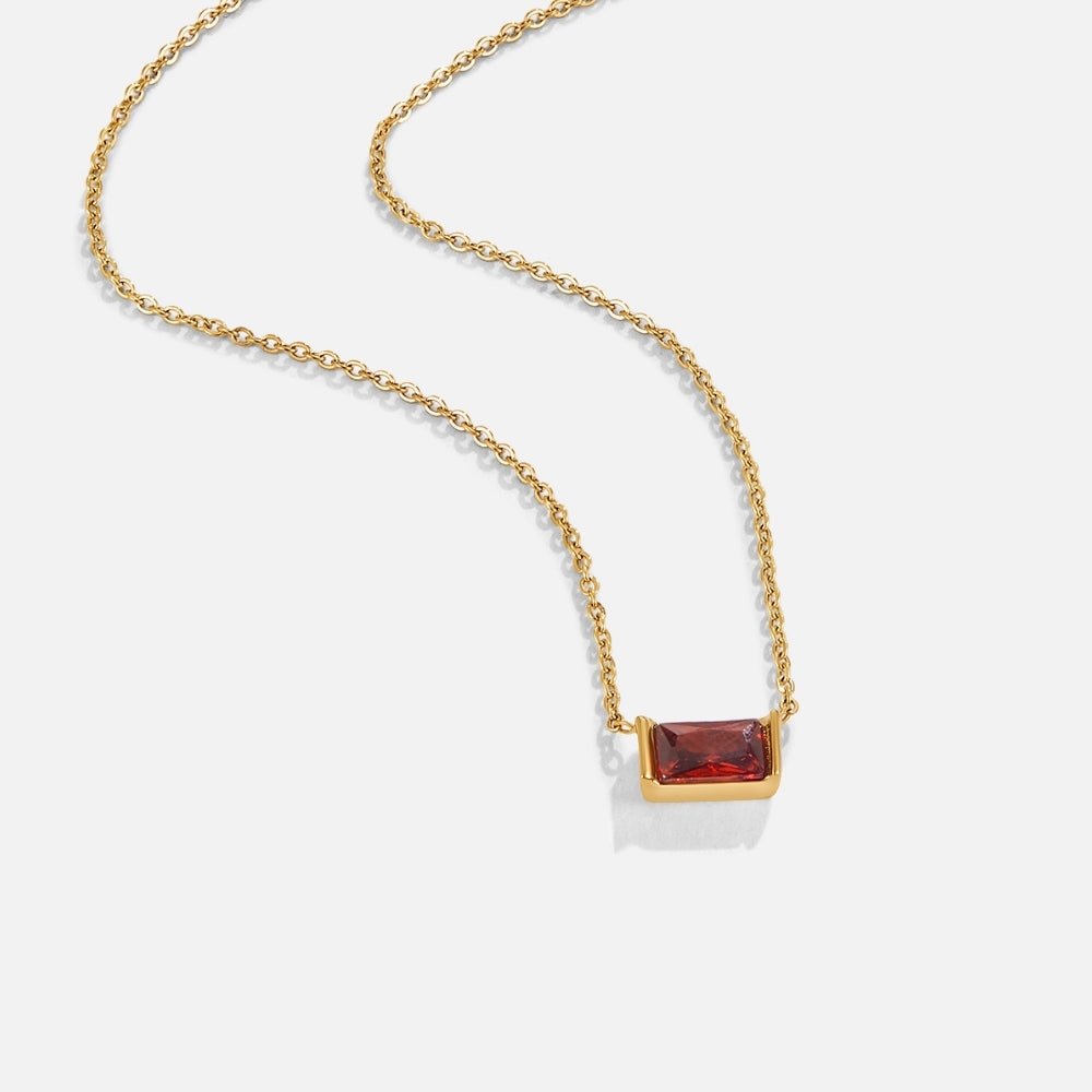 Colar Baguete Vermelho-Escuro em Moldura Lisa